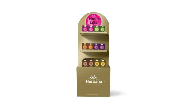 Bodendisplay Moon Milk Variante 3 bio 6 x 8 Stück von Herbaria Werksverkauf Der Laden